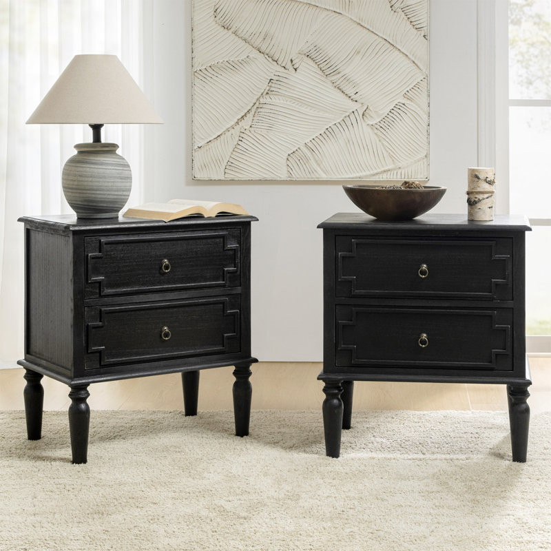 Timar 27" H 2-Drawer Solid Wood Nightstand, Charcoal