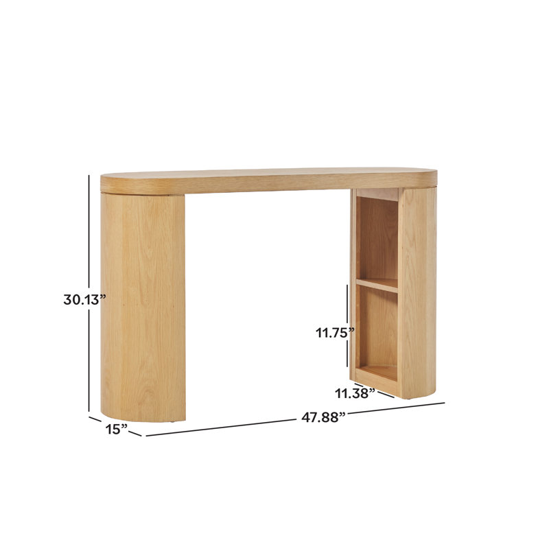 Aaric Modern Easy Assembly Oak Veneer 48" Console Table with Column Legs and Storage, White Oak