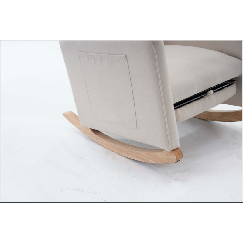 Chaise berçante en coton et lin avec repose-pieds réglable, Beige
