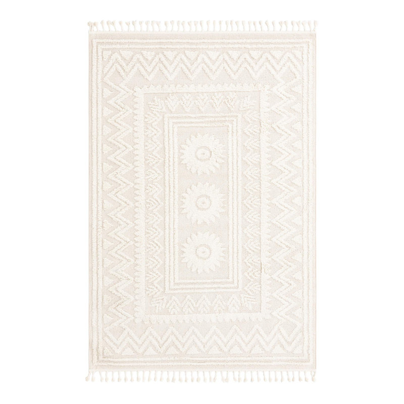 Amirah Geometric Machine Woven Polyester Area Rug in Ivory, Rectangle 7'1" x 10'