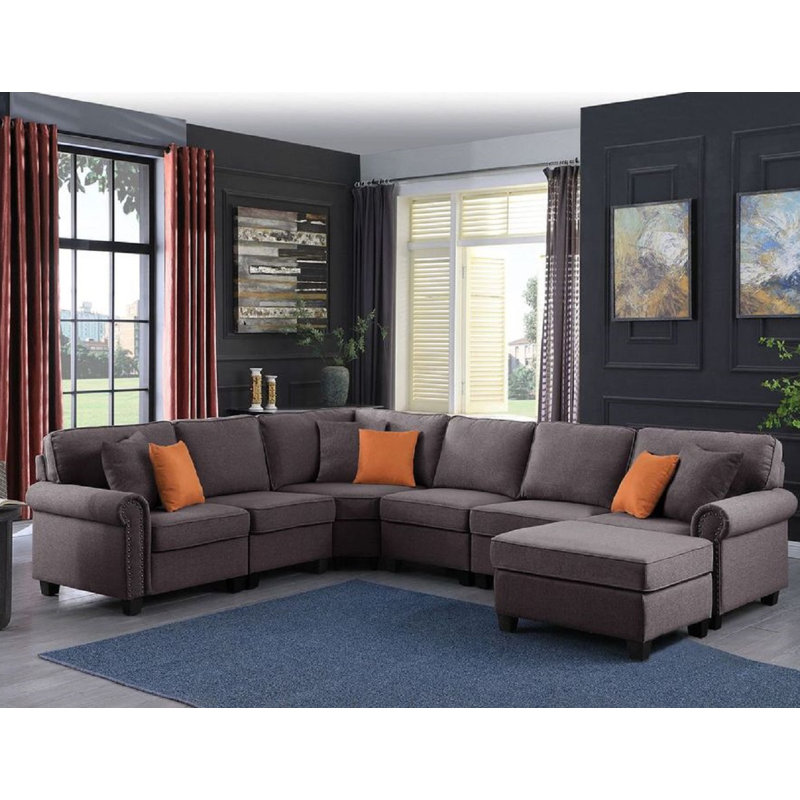 Kettner 136.35" Wide Reversible Modular Corner Sectional with Ottoman, Gray Polyester Blend