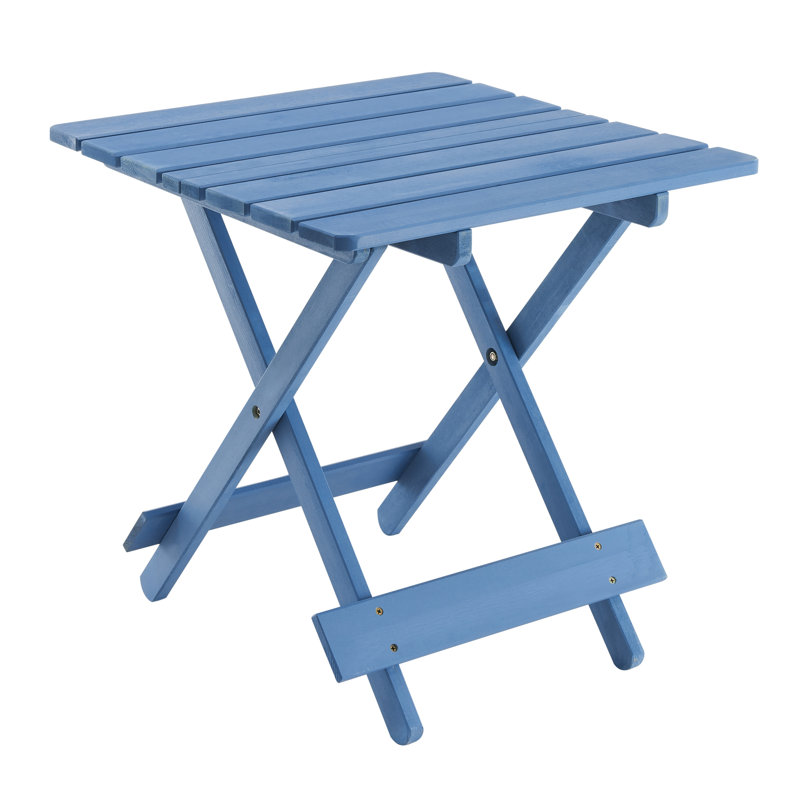 Outdoor Blue Folding Table - Solid Wood, Portable, For Backyard, Balcony Wood Patio In Strong, Backyard