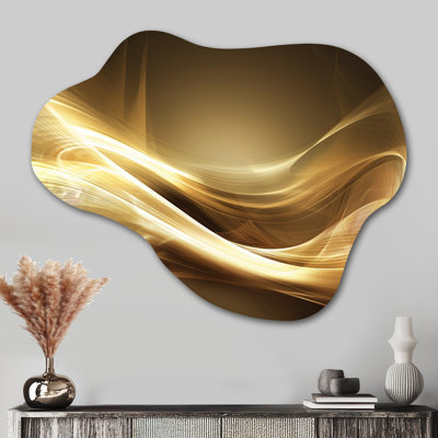 Gold Elegant Modern Sofa III - Waves Cloud Metal Wall Art for Living Room, Gold Asymmetrical Metal Art Print
