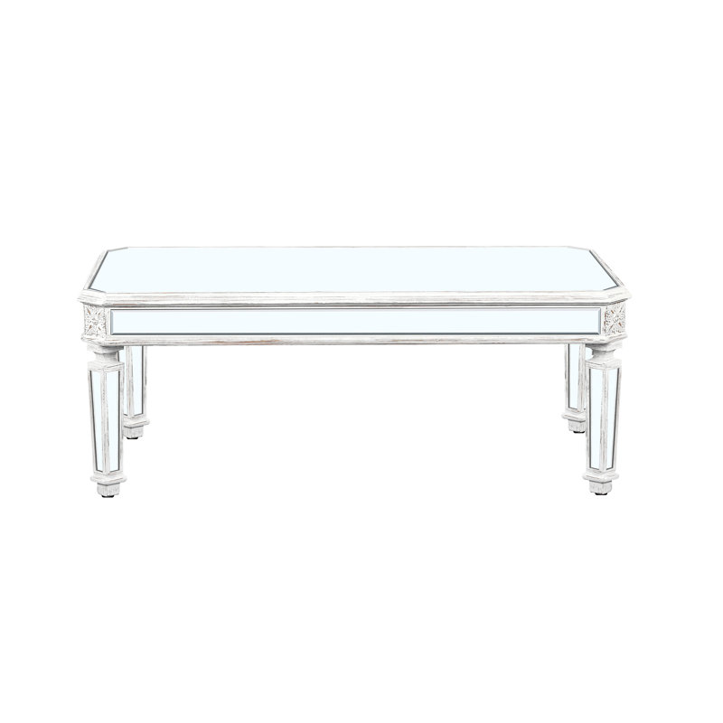 Table basse à miroir argentée avec motif sculpté rétro pour le salon ou le bureau