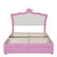 Structure de lit double pleine grandeur avec tête de lit couronne, lumières DEL et 2 tiroirs, rose et blanc