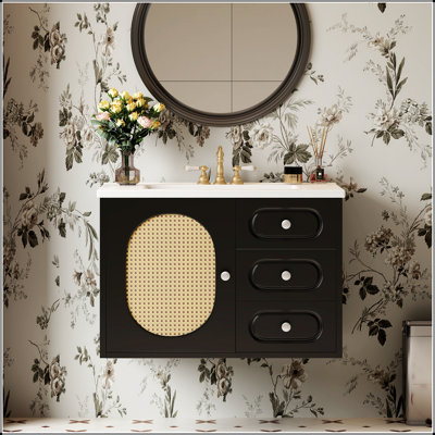 Meuble-lavabo moderne de 30 pouces de style Mid-Century avec lavabo en céramique et rangement spacieux, idéal pour les salles de bain élégantes et fonctionnelles