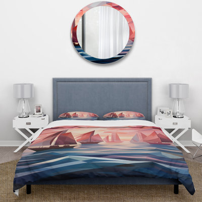 Nautical Ship Twilight Sails II - Coastal Sunset Duvet Cover Set