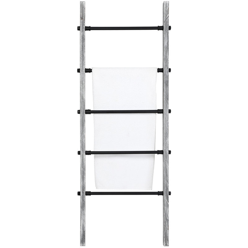Wall-Leaning 5 ft Blanket Ladder, White/Grey