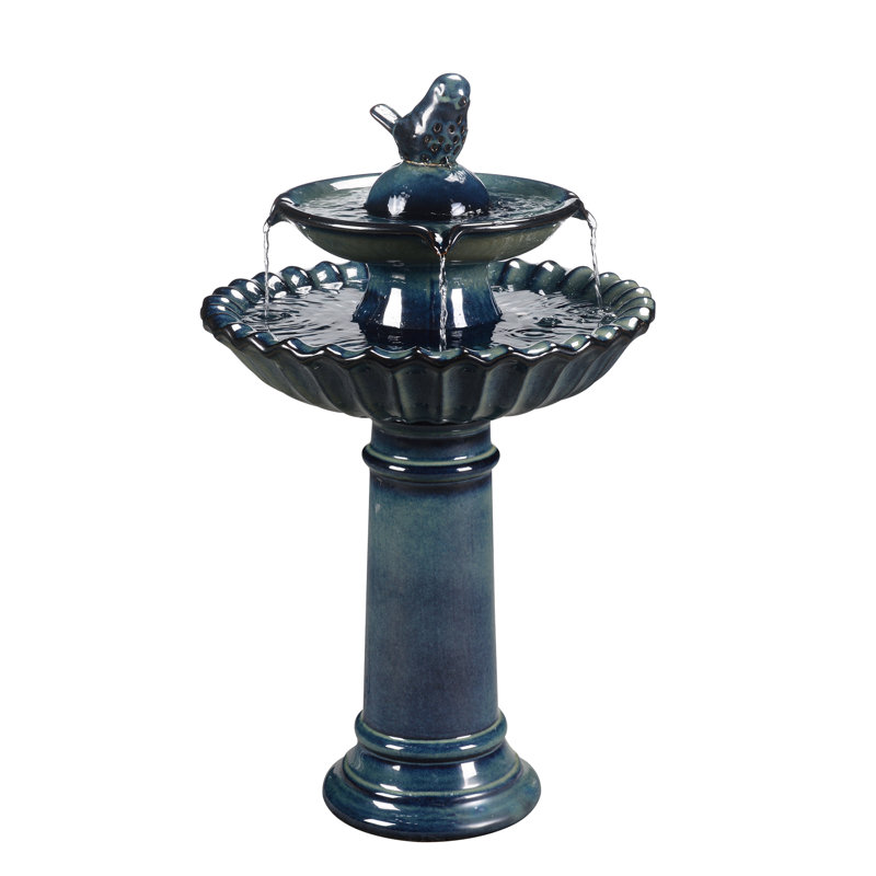 Ceramic / Porcelain Tiered Birdbath, Teal