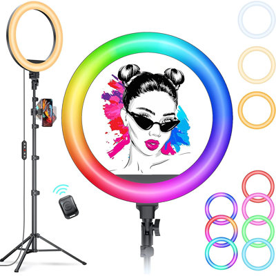 10.2" Selfie Ring Light With Adjustable Tripod Stand & Phone Holder, Dimmable LED Ring Light For Live Streaming, Makeup, Tiktok, Youtube, Zoom Meetings, Photography (RGB)