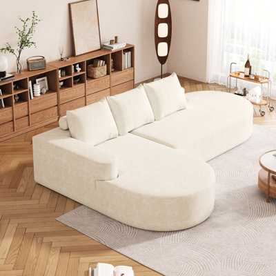 3 places, combinaison, chenille courbée, coussins à haute résilience, bords arrondis, oreiller, canapé modulaire confortable moderne beige avec coussins, respirant et matériau, conception de coussin, non