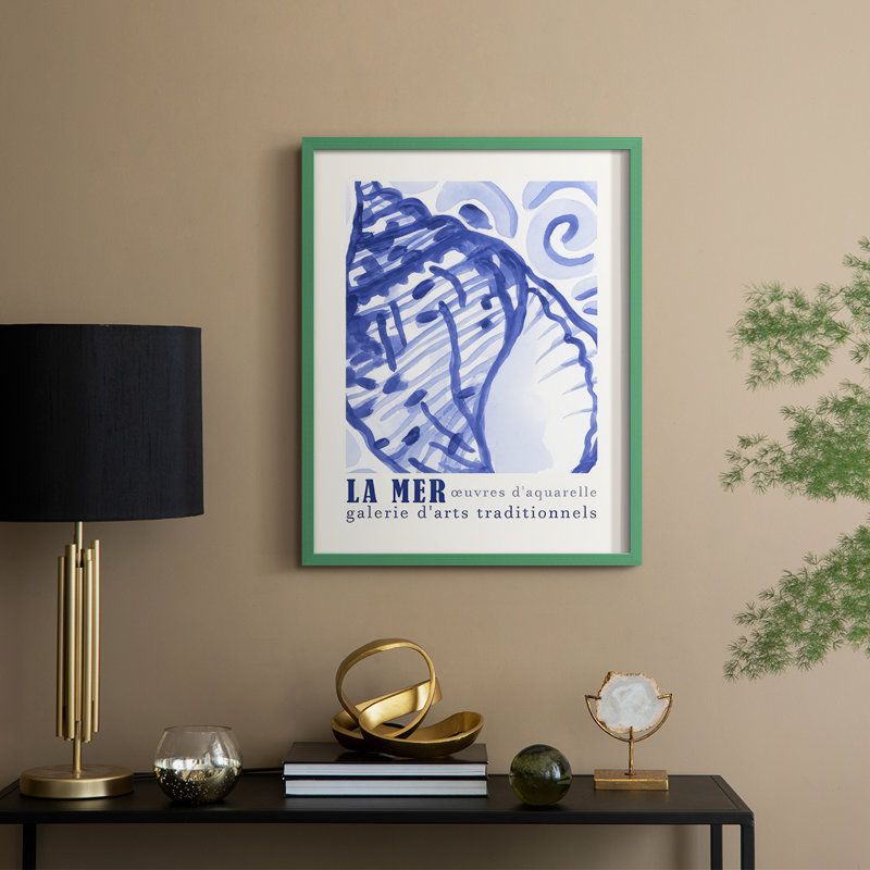 Affiche d'exposition La Mer I, reproduction encadrée - bois massif, H 11 po x l 9 po, Vert