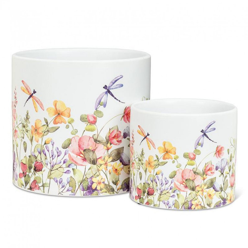 Jardinière libellules et fleurs