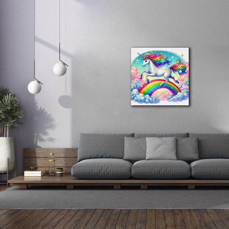 «Epic Graffiti» «Unicorn Over Rainbow» par Rey Klimt, art mural sur toile, 37 po x 37 po