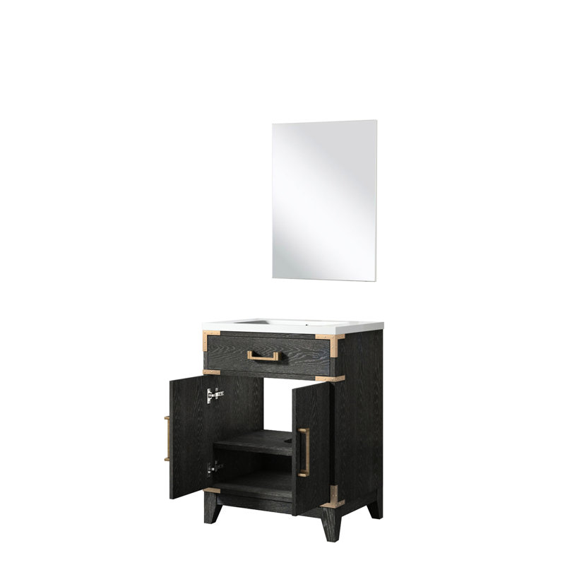 Meuble-lavabo simple en chêne noir 24 po x 18 po - comptoir en acrylique et miroir Nombreuses options divulguées, Black