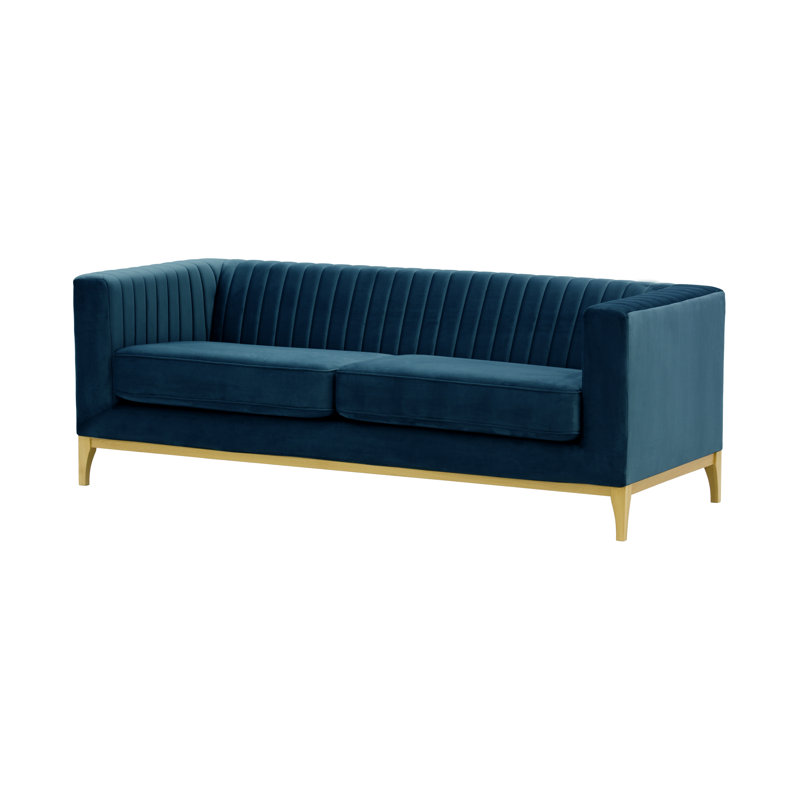 Buker Velvet Square Arms Sofa, Red, Like Oak