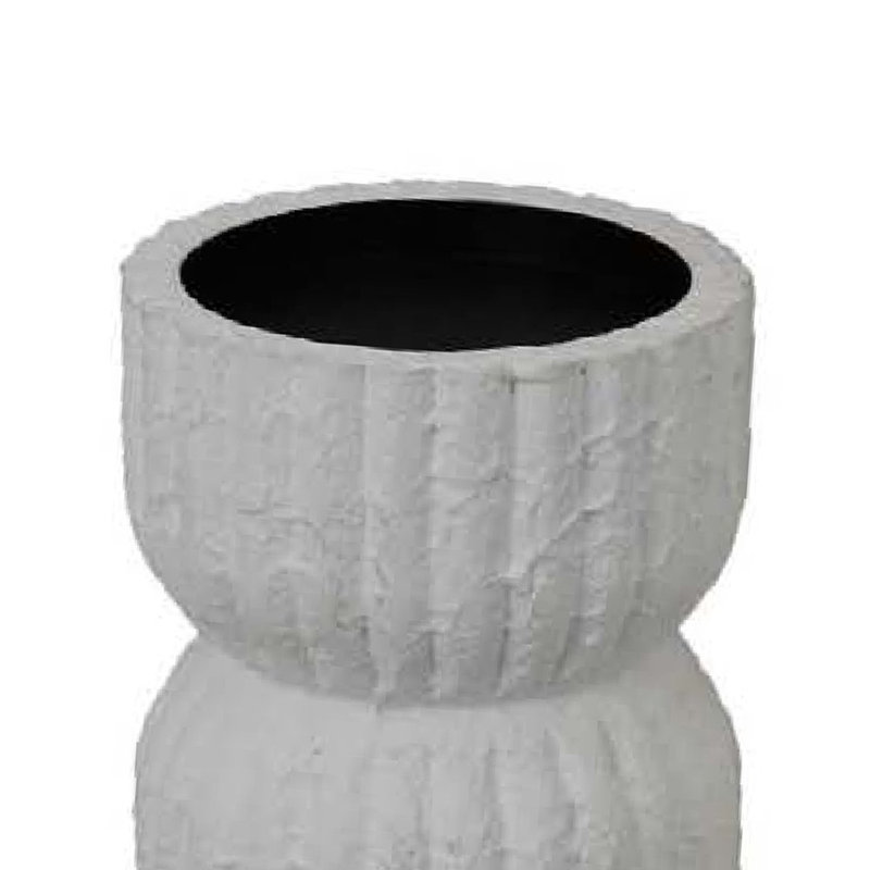 Solano Tall Candleholder Set Of 3, Ribbed Texture, White Carved Wood