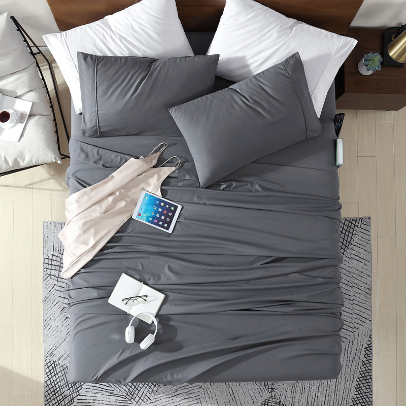 Ensemble de draps 4 pièces Swift Home Smart, Ensemble de draps pour lit double, Gris