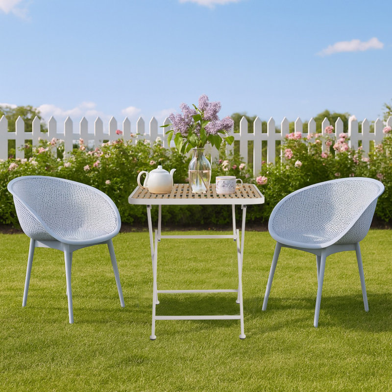 2-Pack Light Baby Blue Modern Lounge Chairs – Indoor/Outdoor All-Weather PP Plastic with Modern folding indoor/outdoor multi-functional square table- PP tabletop with metal legs