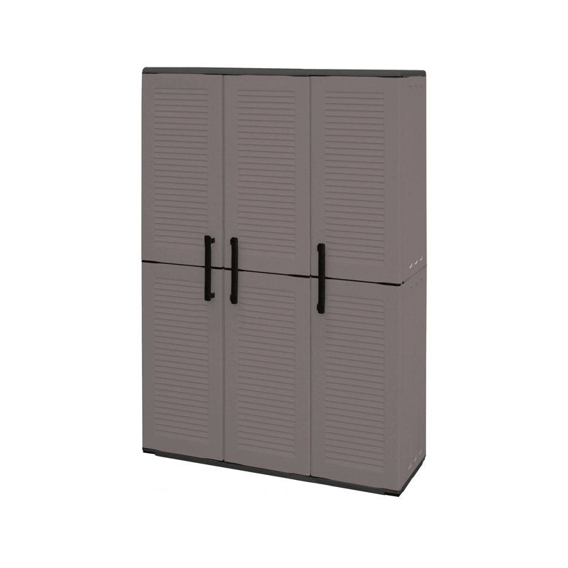 Broom Cupboard For Outdoor Or Indoor Use, 3 Doors And 3 Adjustable Polypropylene Shelves, 102X37H163 Cm