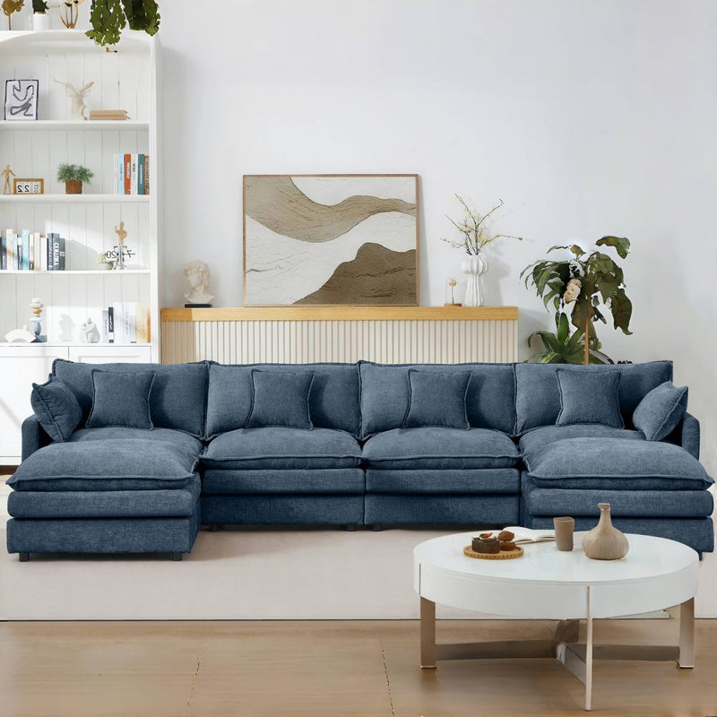 Canapé modulaire en U 130,7 po CloudHaven avec 2 repose-pieds mobiles, ensemble de canapé en chenille 4 places pour le salon, combinaison de bricolage avec mousse à mémoire de forme haute résilience