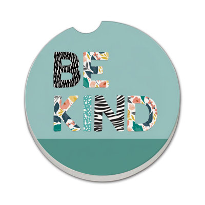 Floral Be Kind Single Round Absorbent Stone Car Coaster