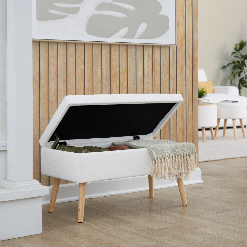 Banc en bois naturel et tissu crème