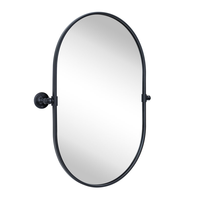   Elysian Oval 30" H x 20" W Metal Framed Wall Mounted Bathroom / Vanity Mirror in Matt Black, Matte Black
