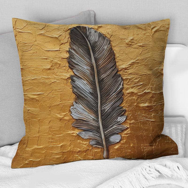 Boho Glam, exquis peinture de plumes dorées - coussin décoratif imprimé