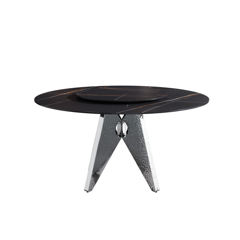 Table de salle à manger rotative de luxe - Pierre frittée et acier inoxydable - Élégance moderne pour 6 à 8 personnes