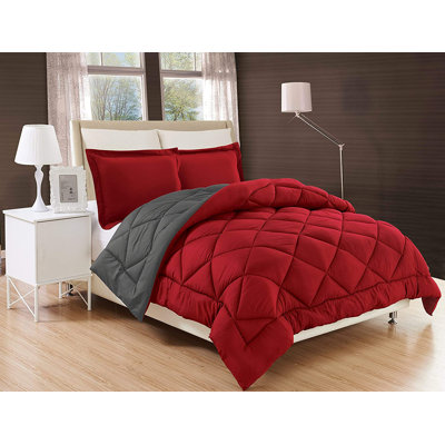 Ensemble d'édredon réversible en duvet d'oie 3 pièces ELEGANT COMFORT, disponible en plusieurs tailles et couleurs, très grand, rouge royal