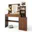 Bureau de coiffeuse avec miroir lumineux, coiffeuse à finition espresso avec 5 tiroirs, tablettes de rangement ouvertes et station de recharge intégrée
