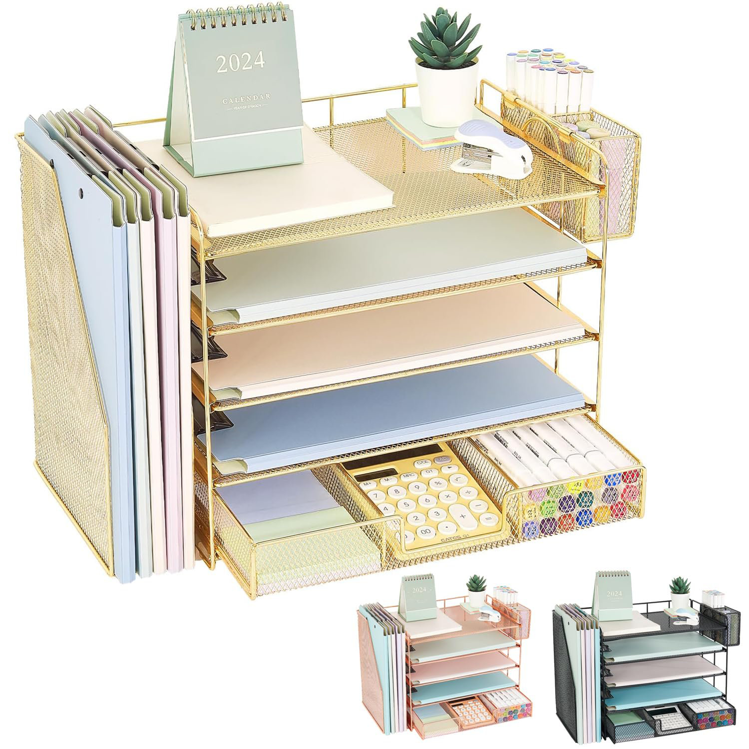 Mercer41 5 Tier Desk Organizer With Vertical File Racks, Desktop Paper ...
