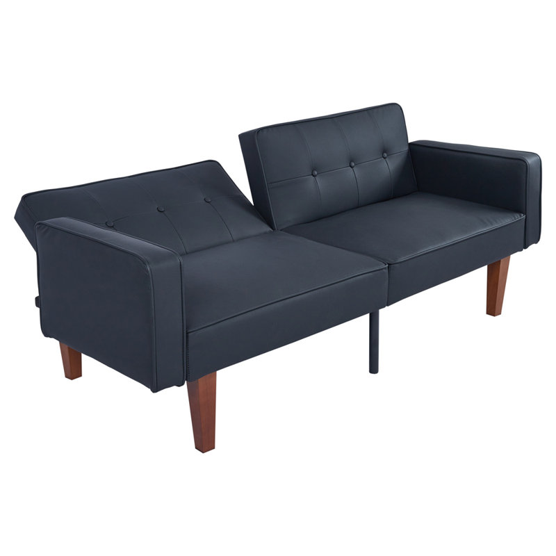 Canapé-lit futon convertible avec pieds en bois, Noir