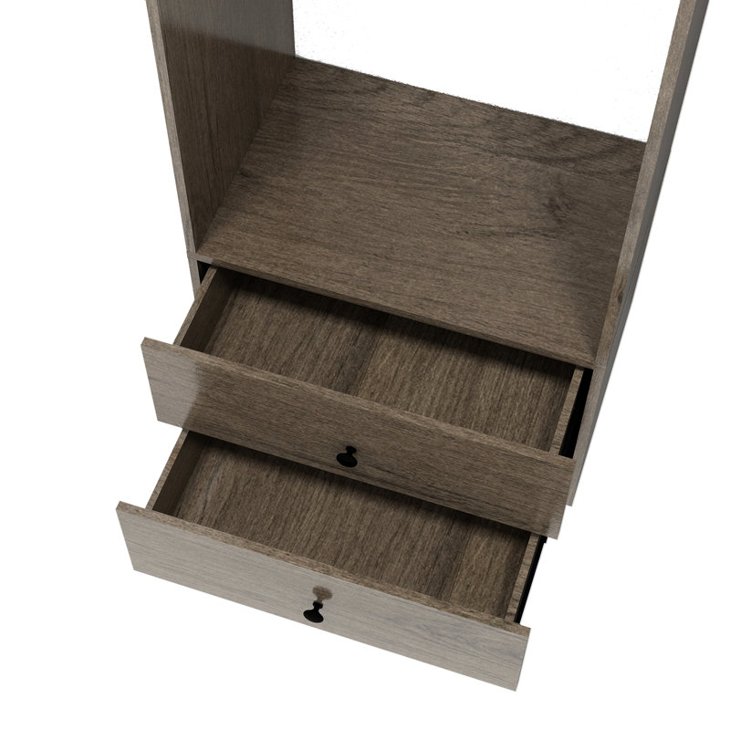 Modular Walk in Closet Organizer System with a rod,7 shelves and 10 drawers, Oak