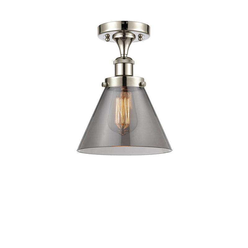 Plafonnier semi-encastré 1 lumière Ballston Urban Cone, Nickel poli, H 13 po x l 8 po x P 8 po, Plaqué couleur fumée