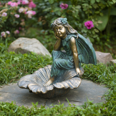 Fairy On Giant Flower Birdbath Magnesium Garden Statue