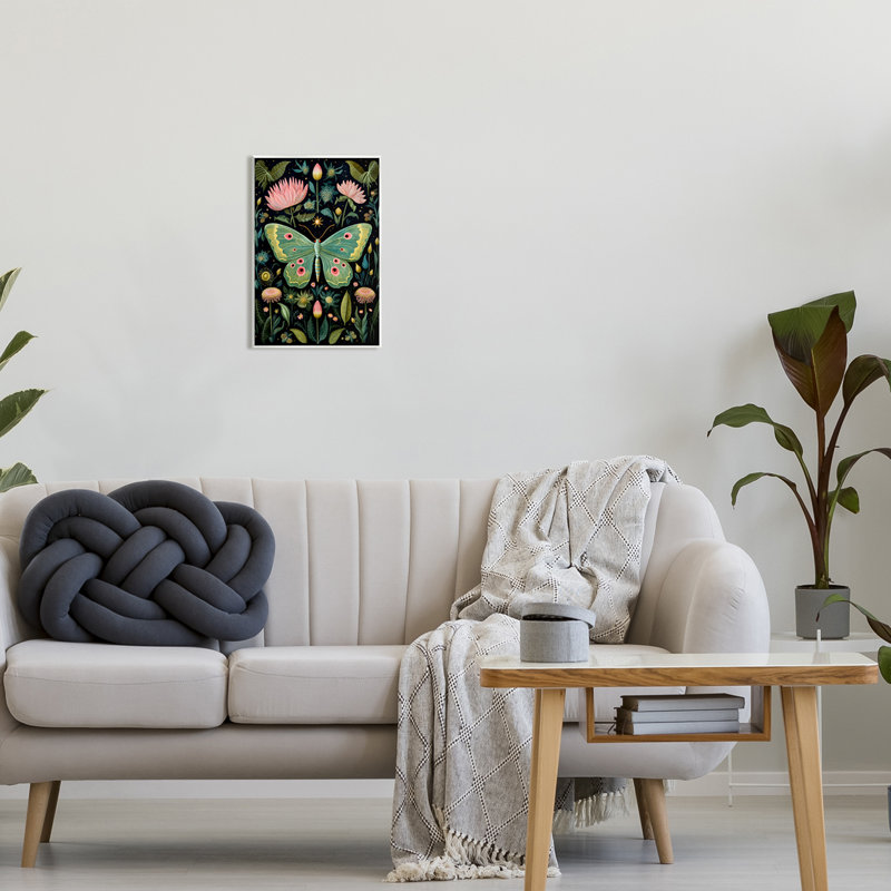 Papillon de nuit avec plantes botaniques, H 15 po x l 10 po x P 0,5 po