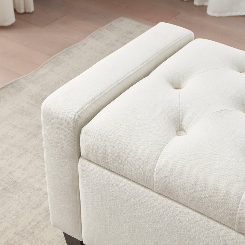 Banc de rangement rembourré en polyester 48,8 po, Beige