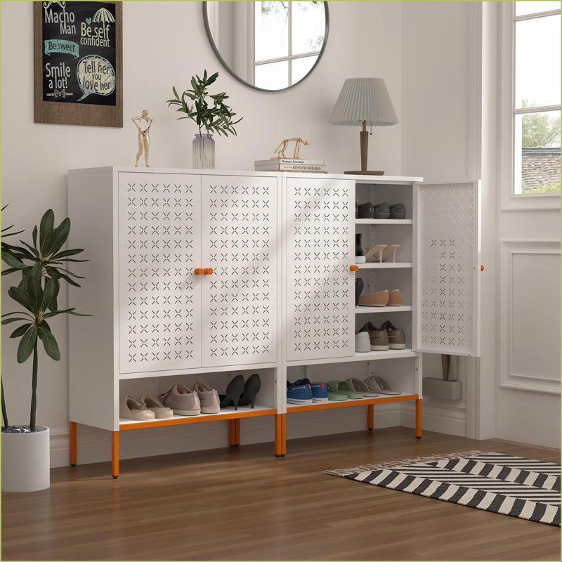 Shoe Cabinet with 3 Adjustable Compartments, Suspended Changing Area, 15cm Moisture-Proof Feet | Modern | Off-White, White