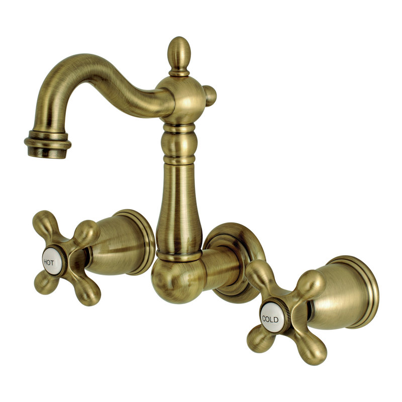Kingston Brass Heritage Two-Handle 3-Hole Wall Mount Bathroom Faucet, Vintage Brass
