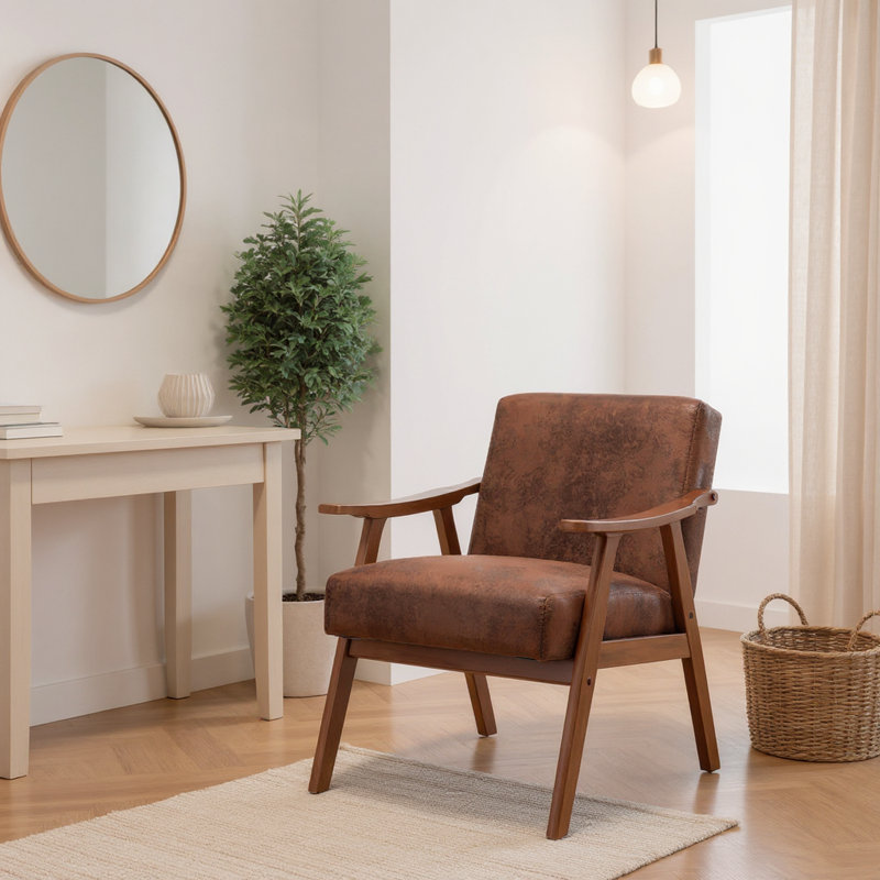 Chaise d'appoint Mid-Century moderne avec revêtement en tissu Tech et structure en bois massif, Espresso