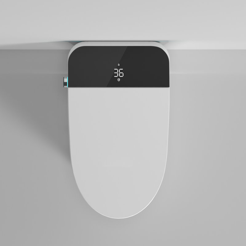 Toilettes blanches modernes avec siège bidet intégré - Ouverture/fermeture automatique, capteur de pied, jet hygiénique féminin, couvercle intelligent intégré à ouverture/fermeture avancée, télécommande disponible.