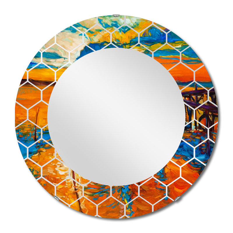 Bateau pendant la soirée, lueur au lac VII - Miroir mural nautique et côtier, 24 po x 24 po