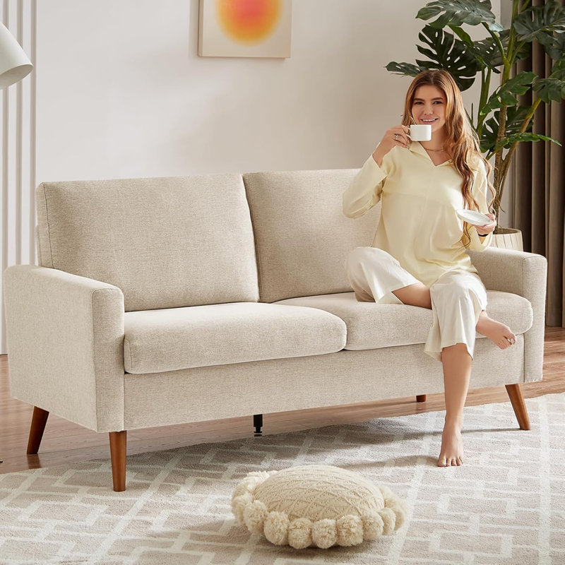 Loveseat Sofa Mid Century Modern Small Couches For Small Spaces, Upholstered Small Couch For Bedroom,Comfy Couch With Spring Cushion,Tool-Free Assembly