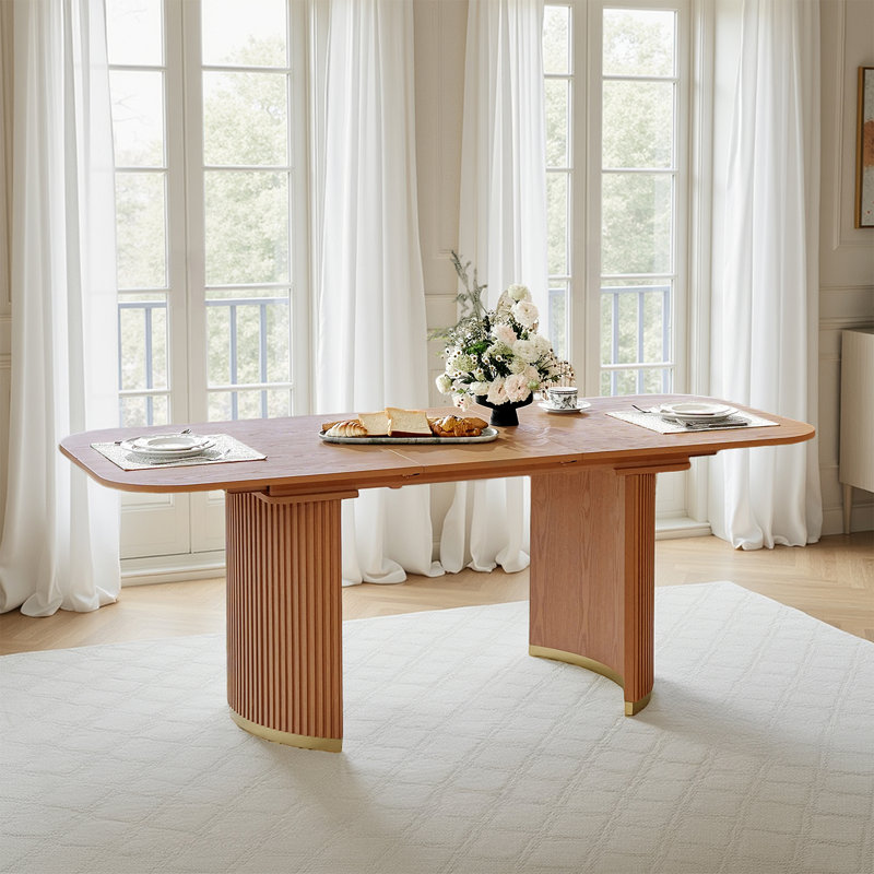 Bertie 63"W Mid-Century Modern Dining Table with A Hidden Extension Board, Teak