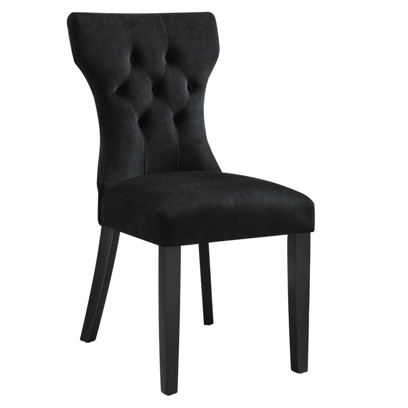 Luxe Hourglass Black Velvet and Wood Dining Chair