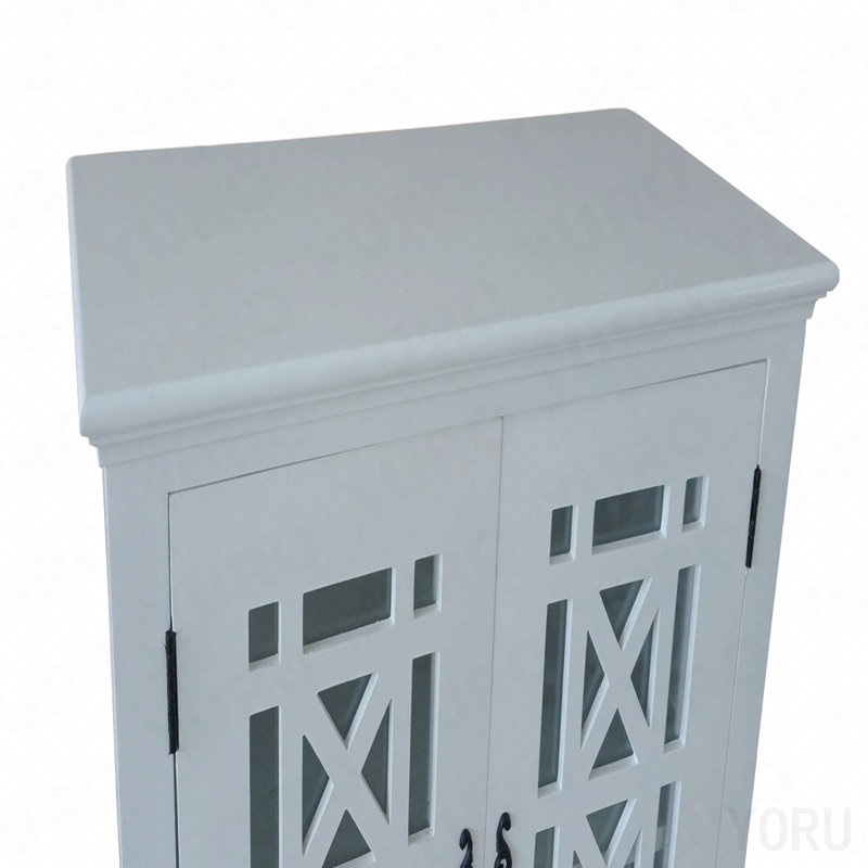 Armoire décorative, bois massif, porte vitrée, tablette pour la maison - blanc