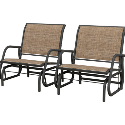 Breathable Mesh Porch Glider Chairs With Steel Frame - Enhance Your Backyard, Garden, Poolside, Balcony : 2 Metal Fabric & Curved For Outdoor Spaces Like Balcony, Mixed Brown