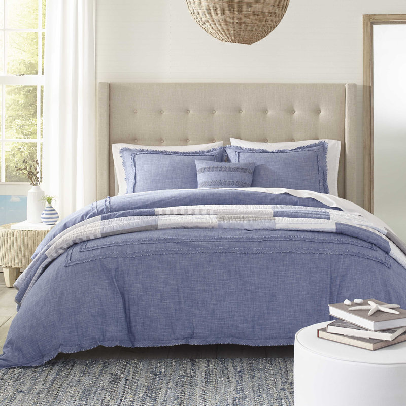 Ensemble d'édredon réversible 100% coton Bayview, Édredon double / grand + 2 taies décoratives sta, Bleu